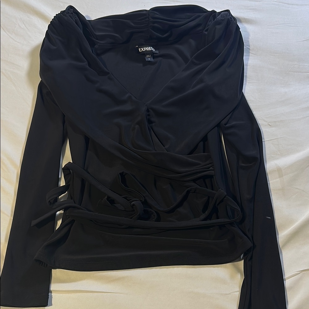 Express Black Asymmetrical Wrap Blouse